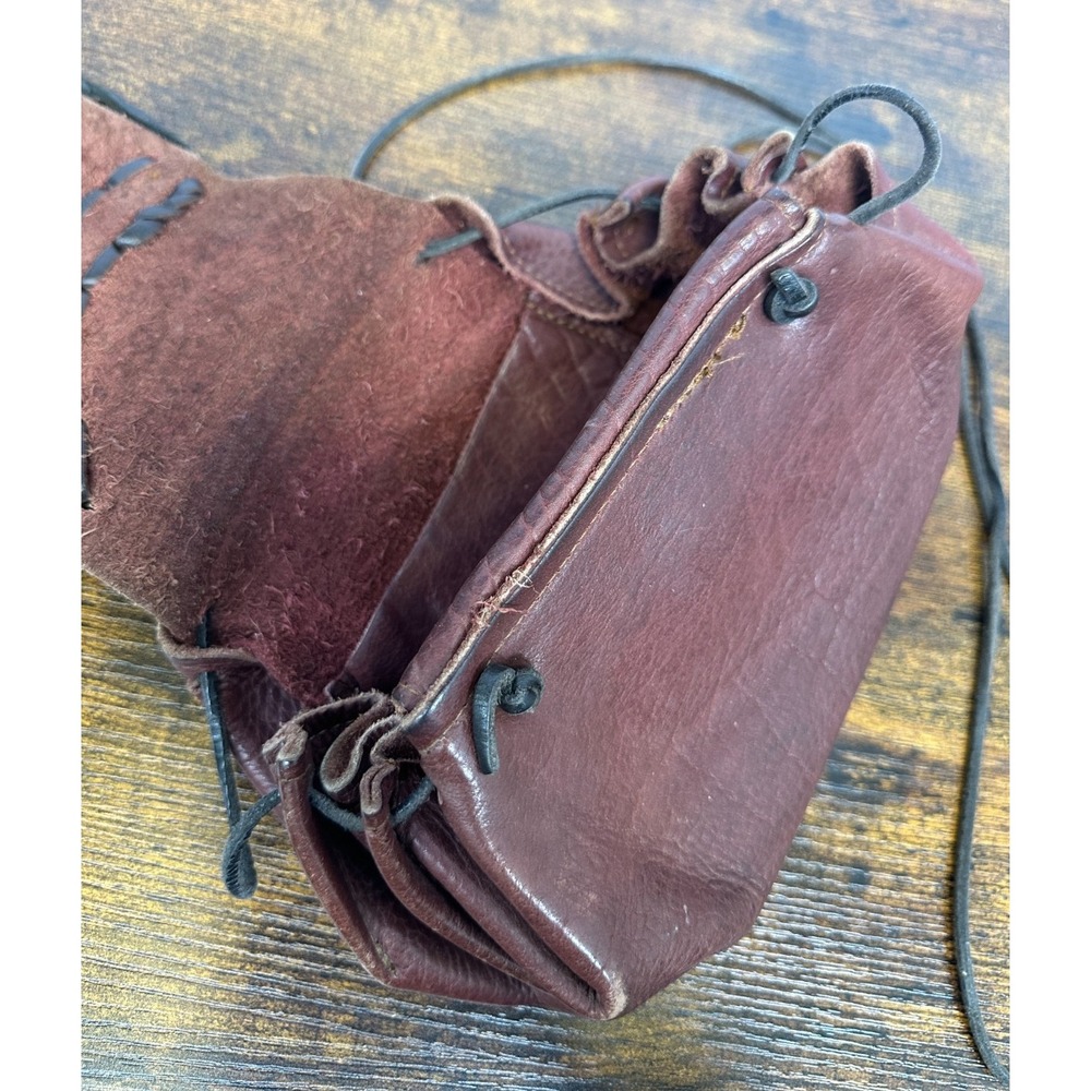 Handmade Artisan Leather Crossbody Pouch Bag Brown Patchwork Bone Button Boho - Picture 9 of 16
